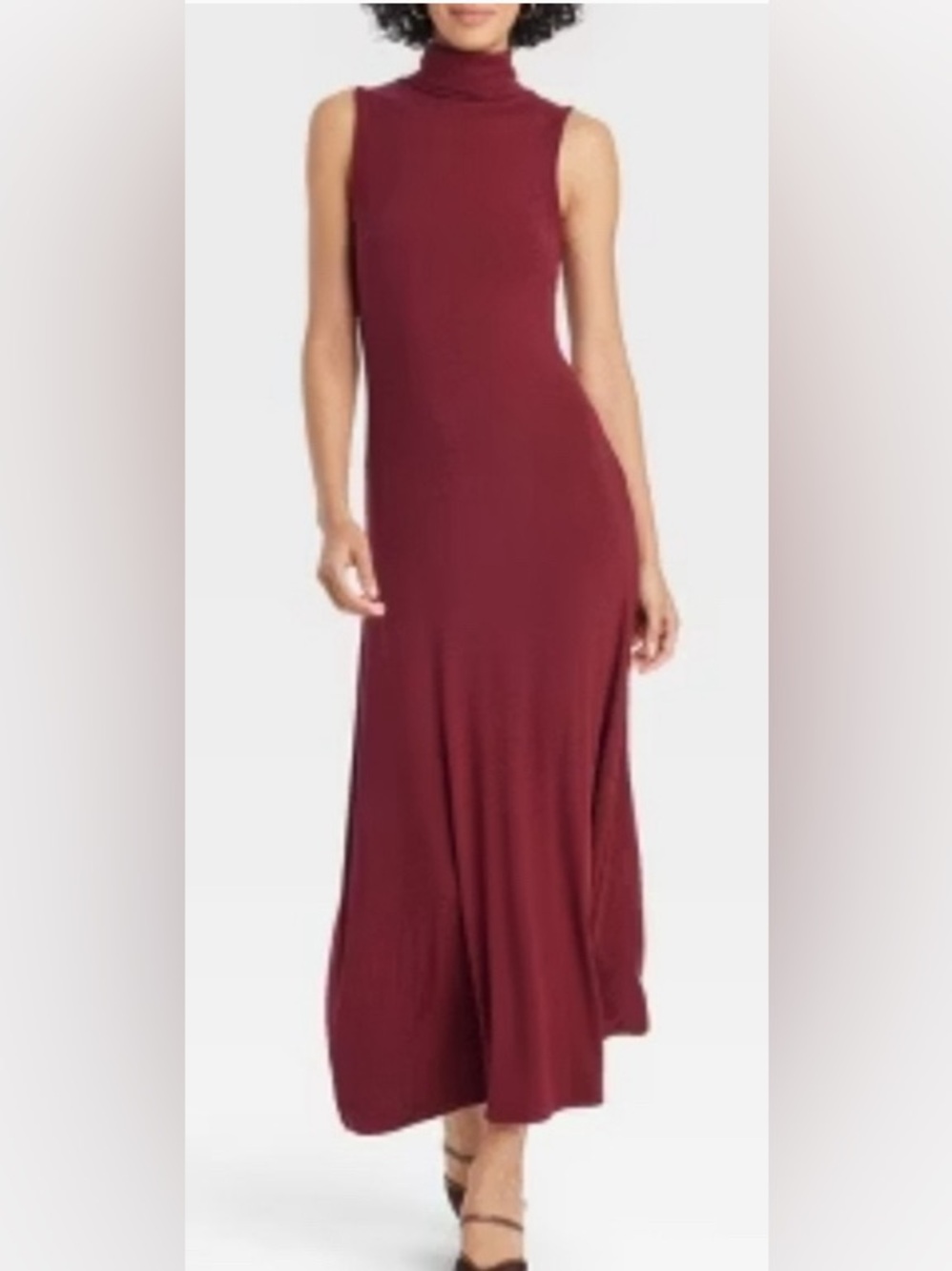 NWT A New Day Burgundy Sleeveless Turtleneck Ribbed Maxi Shift Dress